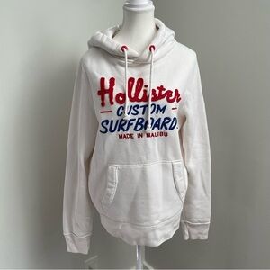 Y2K Hollister Spellout Hoodie White Blue and Red Size Medium Surfer California